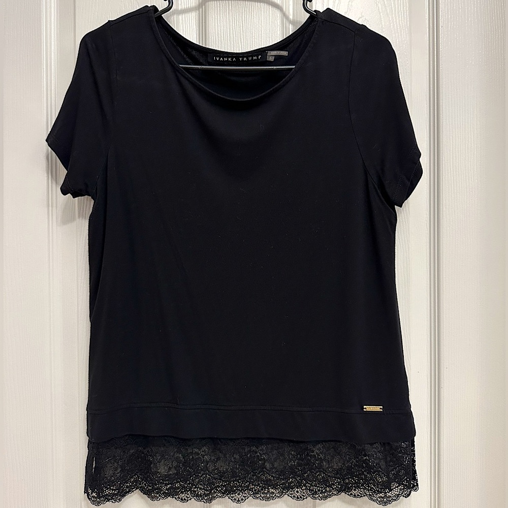 EUC Black Tunic t-shirt with Lace detail in bottom and side slits Ivanka Trump